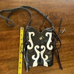 Handmade Leather Cowboy Boot Purse white exotic inlay